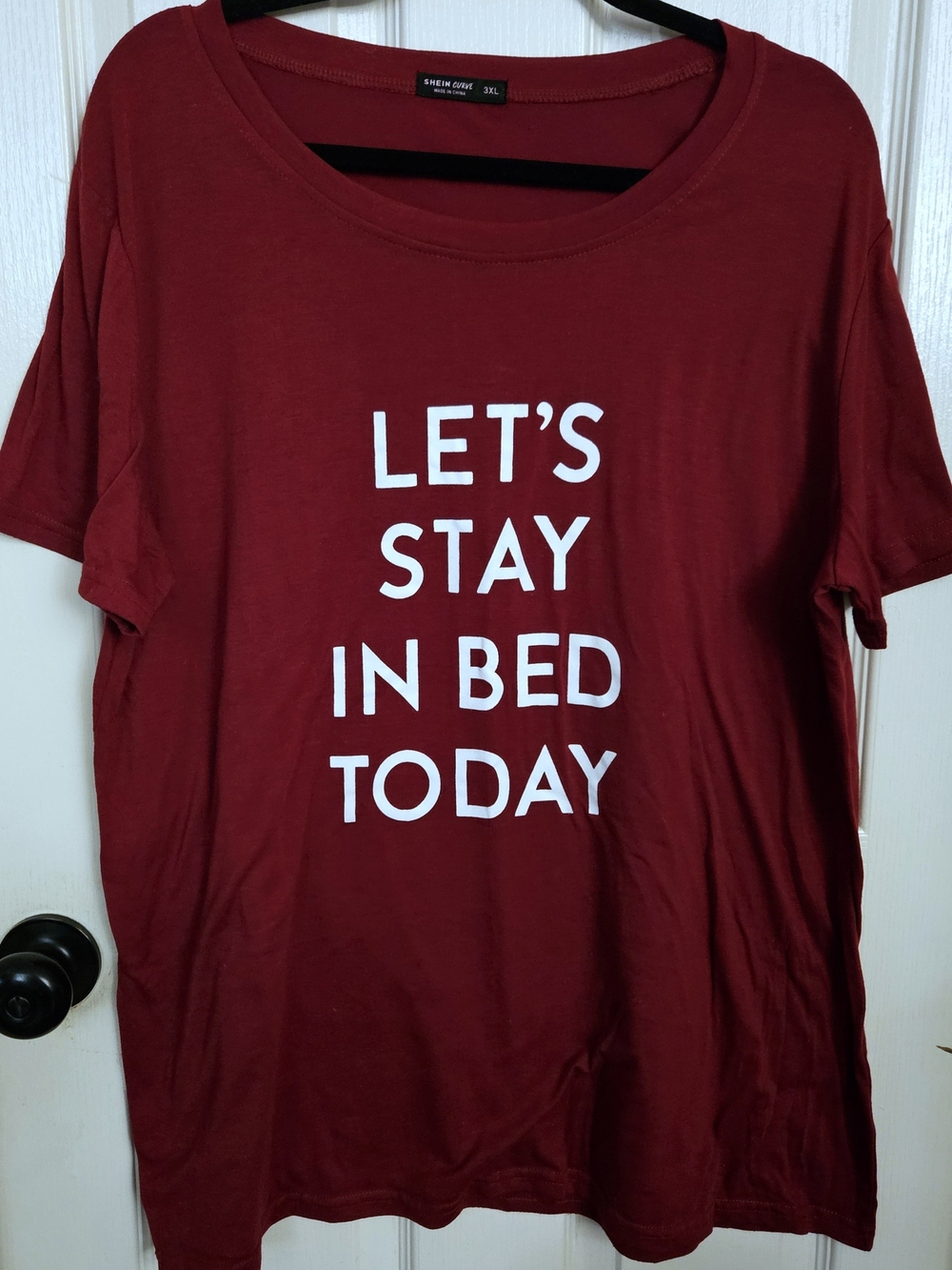 SHEIN Maroon Short Sleeve Sleep Tee with White Slogan